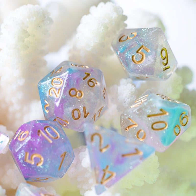 UDIXI 7PCS Resin DND Dice Set, Purple RPG Polyhedral Dice Set with Swirls Iridecent, Glitter D&D Dice for Role Palying Game Pathfinder Tabletop Games - Image 4